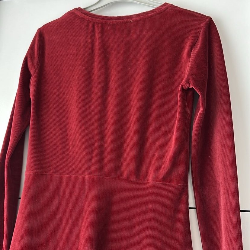 Bordo Kadın Kadife Uzun Kollu Elbise - Görsel 5