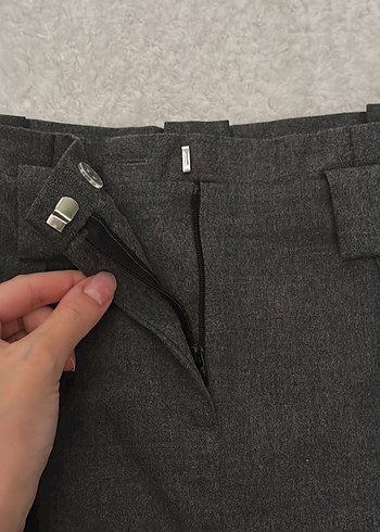 Gri Kemerli Kadın Kumaş Pantolon - Görsel 5