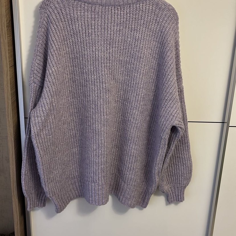 Lila Kadın Triko Kazak, Yuvarlak Yaka, Rahat Kesim - Görsel 4