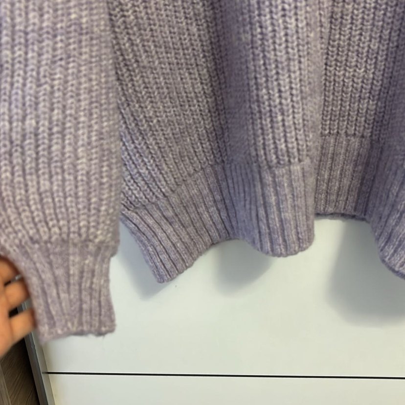 Lila Kadın Triko Kazak, Yuvarlak Yaka, Rahat Kesim - Görsel 2