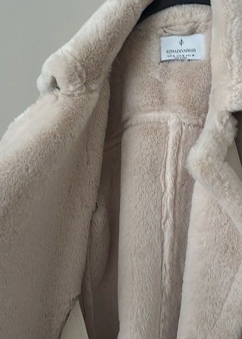 Stradivarius Bej Deri Kadın Ceket Kürklü Yakalı - Görsel 4