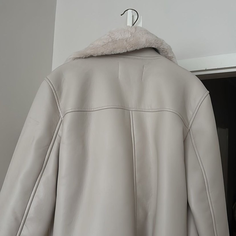 Stradivarius Bej Deri Kadın Ceket Kürklü Yakalı - Görsel 5