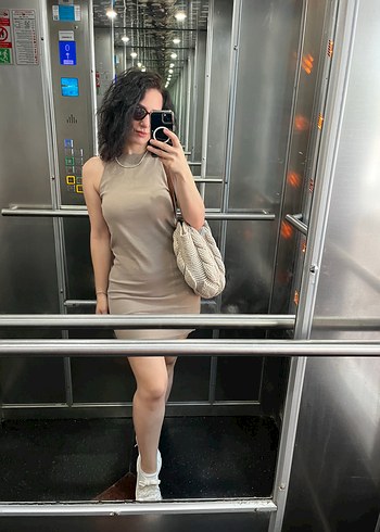 H&M Deri Kumaşlı Mini Straplez Kadın Elbise