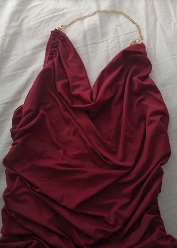 Bordo Drapeli Uzun Abiye Elbise
