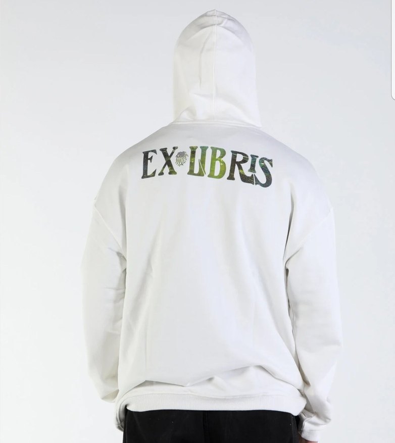 EXLIBRIS HOODIE Beyaz Kapüşonlu Rahat Kesim Sweatshirt - Görsel 2