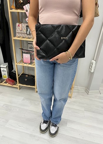 Siyah Parlak Yılan Desenli Denim Kadın Çanta