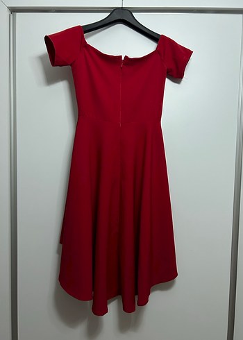 Kırmızı Drapeli Midi Abiye Elbise - Görsel 2