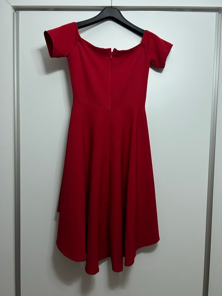 Kırmızı Drapeli Midi Abiye Elbise - Görsel 2