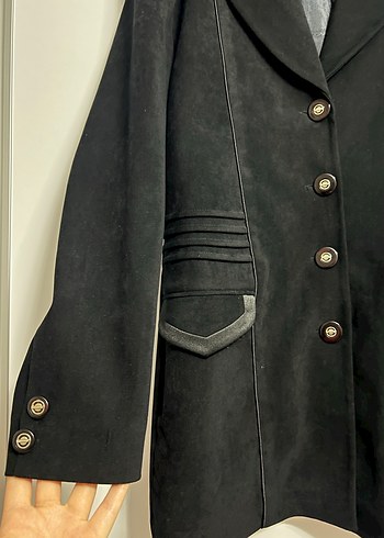 Uzun Siyah Süet Kadın Etekli Takım Elbise - Görsel 5