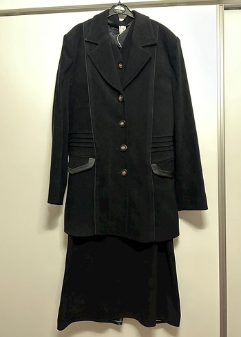 Uzun Siyah Süet Kadın Etekli Takım Elbise - Görsel 2