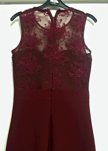 Bordo Dantelli Uzun Abiye Elbise - Görsel 8