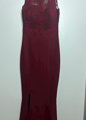 Bordo Dantelli Uzun Abiye Elbise - Görsel 3