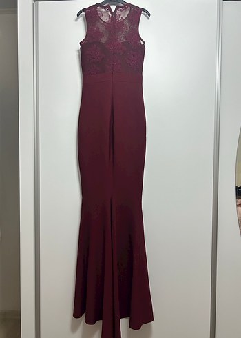 Bordo Dantelli Uzun Abiye Elbise - Görsel 6