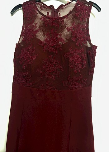 Bordo Dantelli Uzun Abiye Elbise - Görsel 2