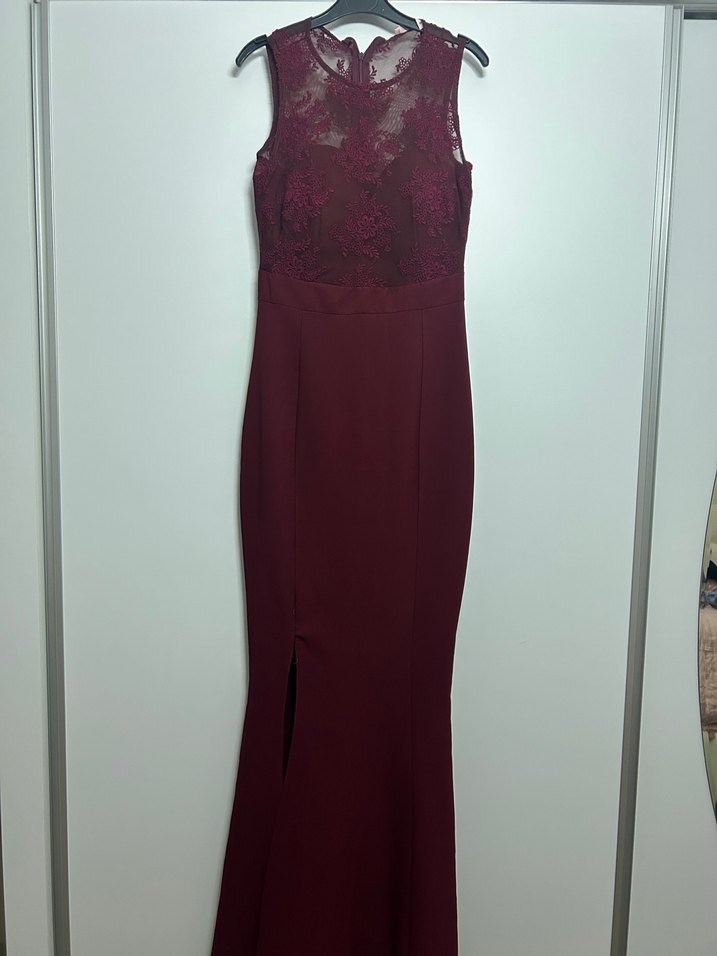 Bordo Dantelli Uzun Abiye Elbise - Görsel 4