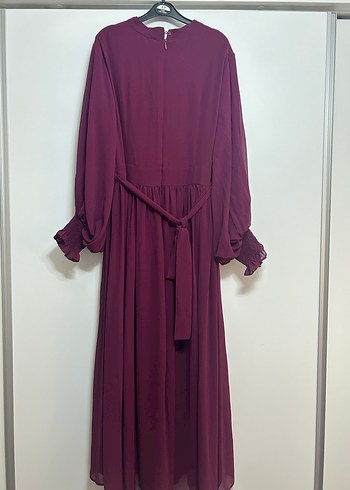 Bordo Uzun Kollu tül içi astarlı Kadın Elbise - Görsel 3