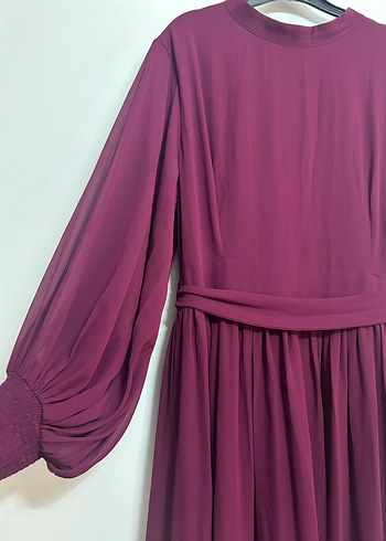 Bordo Uzun Kollu tül içi astarlı Kadın Elbise - Görsel 2