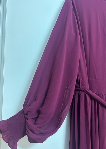 Bordo Uzun Kollu tül içi astarlı Kadın Elbise - Görsel 4