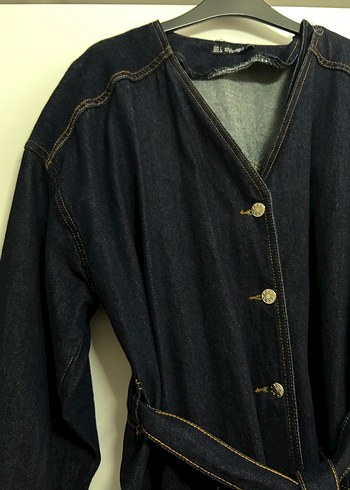 Kadın Kemerli Lacivert Denim Ceket - Görsel 2