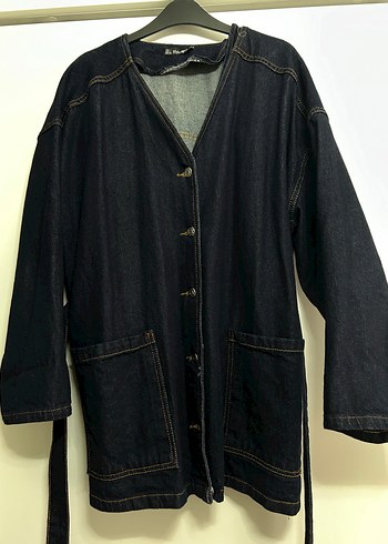 Kadın Kemerli Lacivert Denim Ceket - Görsel 3