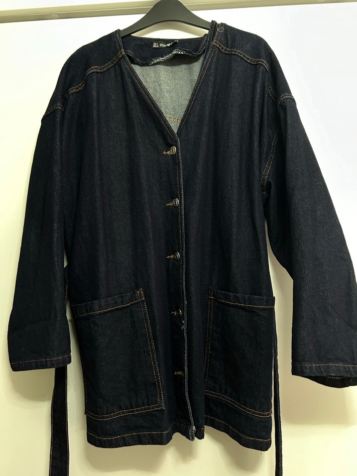 Kadın Kemerli Lacivert Denim Ceket - Görsel 3