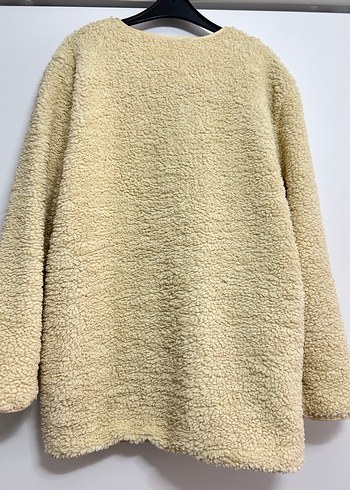 Düğmeli Bej Midi Kadın astarlı Peluş Ceket - Görsel 3