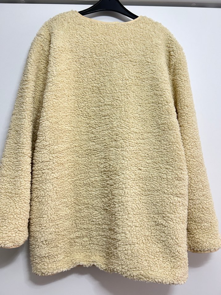 Düğmeli Bej Midi Kadın astarlı Peluş Ceket - Görsel 3