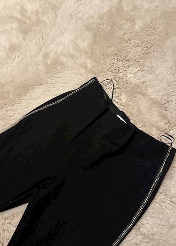 Siyah Kadın taşlı   örme   Kumaş Pantolon - Görsel 5