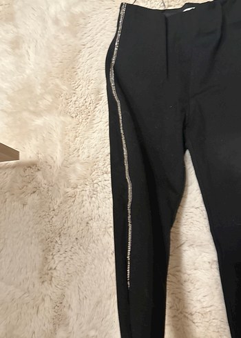 Siyah Kadın taşlı   örme   Kumaş Pantolon - Görsel 6