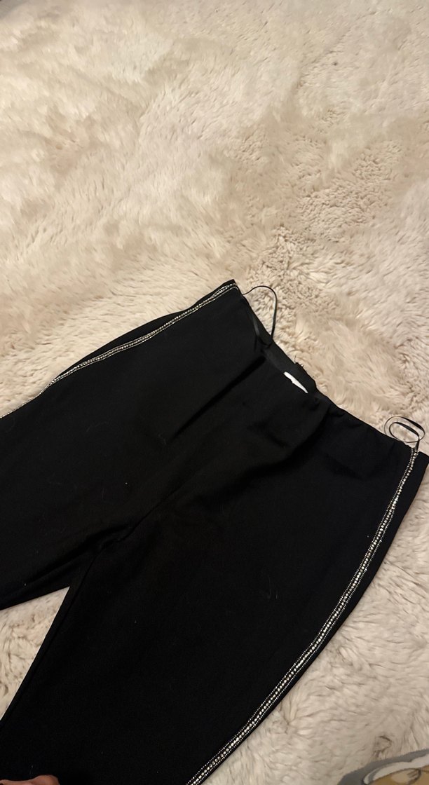 Siyah Kadın taşlı   örme   Kumaş Pantolon - Görsel 5