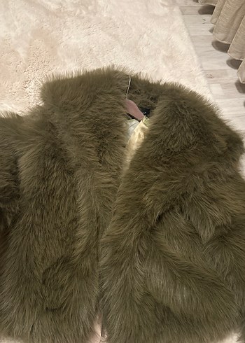 Kadın haki Midi Suni Kürk Kaban hiç kullanılmadı - Görsel 2