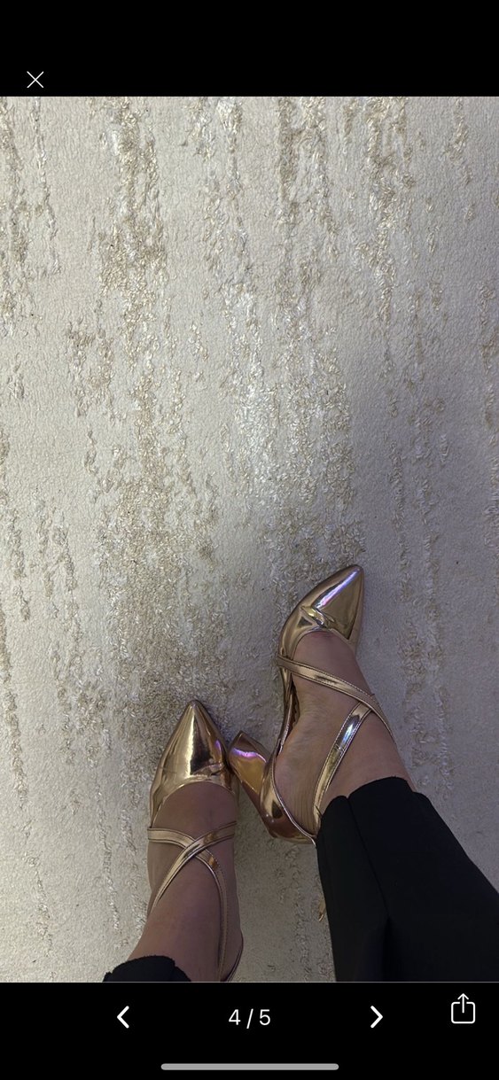 Altın Renkli, Tokalı Stiletto Kadın Ayakkabı - Görsel 4