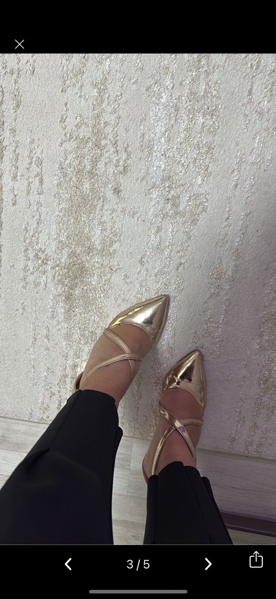 Altın Renkli, Tokalı Stiletto Kadın Ayakkabı - Görsel 3