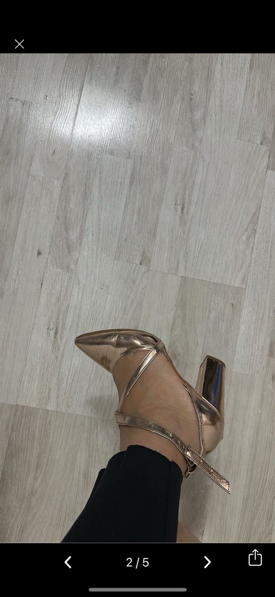 Altın Renkli, Tokalı Stiletto Kadın Ayakkabı - Görsel 5