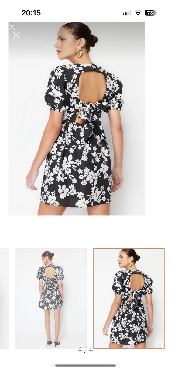 V Yaka Siyah Çiçekli Midi Elbise - Görsel 3