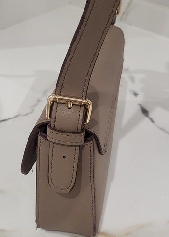 Bej Deri Kadın Omuz Çantası - Görsel 8