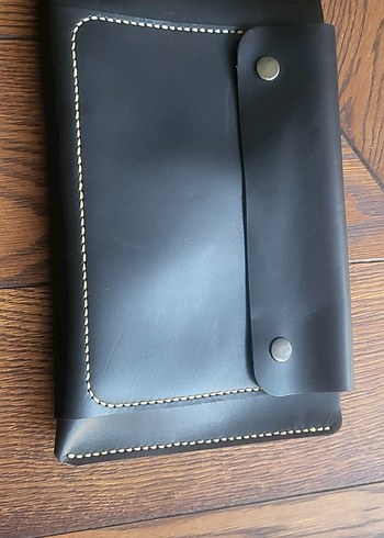 Siyah gerçek deri " Mavro Punk" marka, el işi dikişli. - Görsel 2