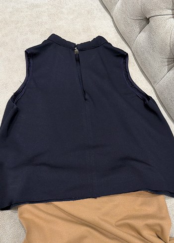 Kadın Lacivert Yüksek Yakalı Kolsuz Triko Bluz - Görsel 7