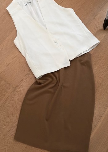 Kadın Koyu Bej Midi Kalem Etek - Görsel 3