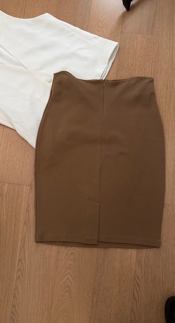 Kadın Koyu Bej Midi Kalem Etek - Görsel 4