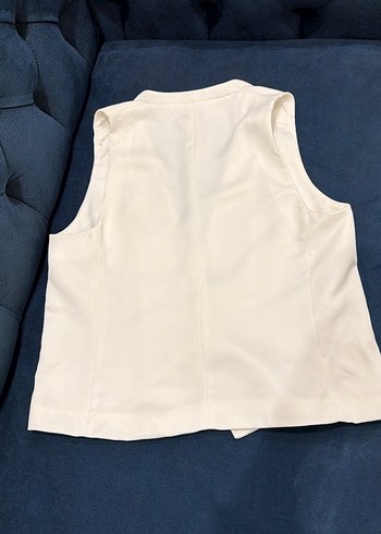 Düğmeli Beyaz Midi Kadın Yelek - Görsel 3