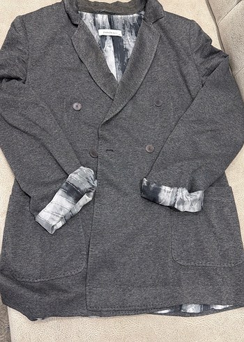 Kadın Gri Düğmeli yün, ipek astarlı Blazer Ceket - Görsel 6