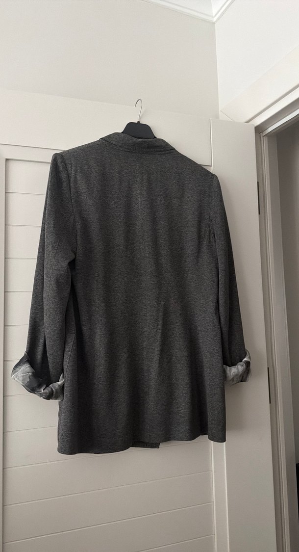 Kadın Gri Düğmeli yün, ipek astarlı Blazer Ceket - Görsel 4