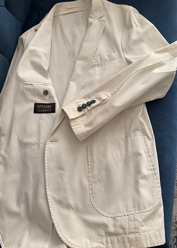 Bej Erkek Keten Ceket Düğmeli Notch Yaka - Görsel 6