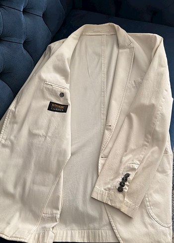 Bej Erkek Keten Ceket Düğmeli Notch Yaka - Görsel 5