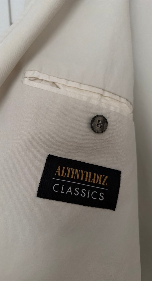 Bej Erkek Keten Ceket Düğmeli Notch Yaka - Görsel 2