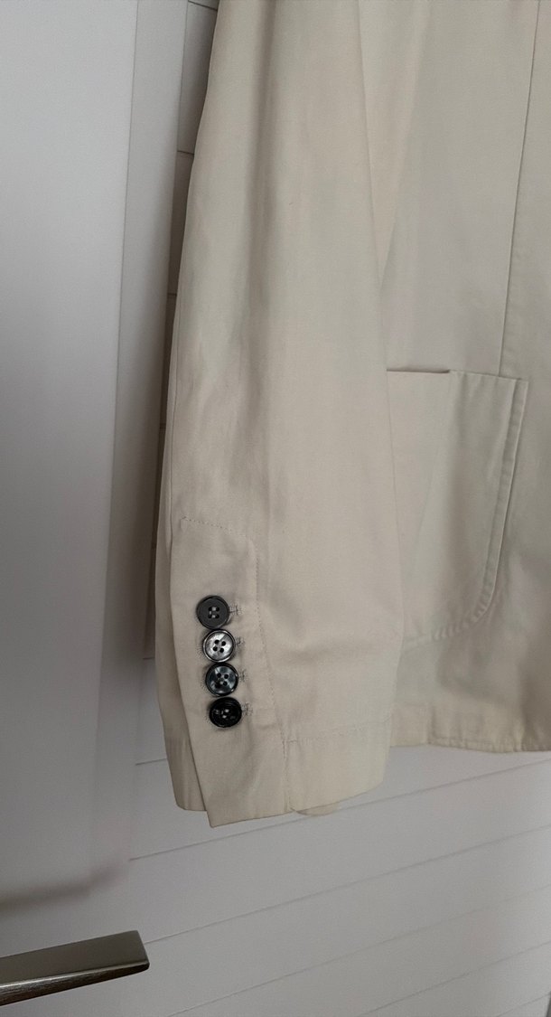 Bej Erkek Keten Ceket Düğmeli Notch Yaka - Görsel 3