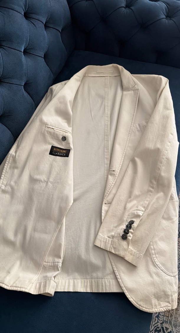 Bej Erkek Keten Ceket Düğmeli Notch Yaka - Görsel 5