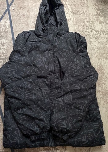 Siyah Desenli erkek Kış Montu Kapüşonlu - Görsel 2