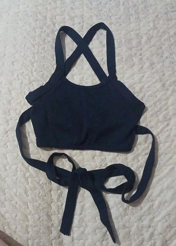 Siyah Halter Sırt Çapraz Model Crop Top